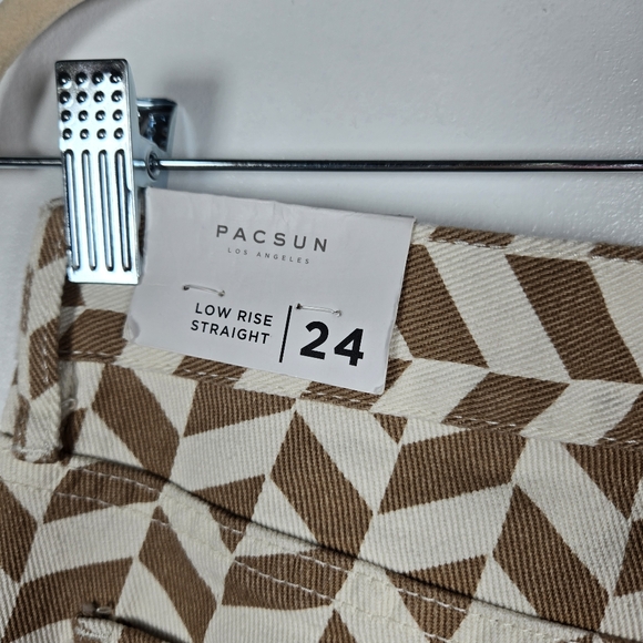 NEW PacSun Brown Chevron Print Low Rise Straight Leg Split Hem Jeans Size 24 - Picture 14 of 16